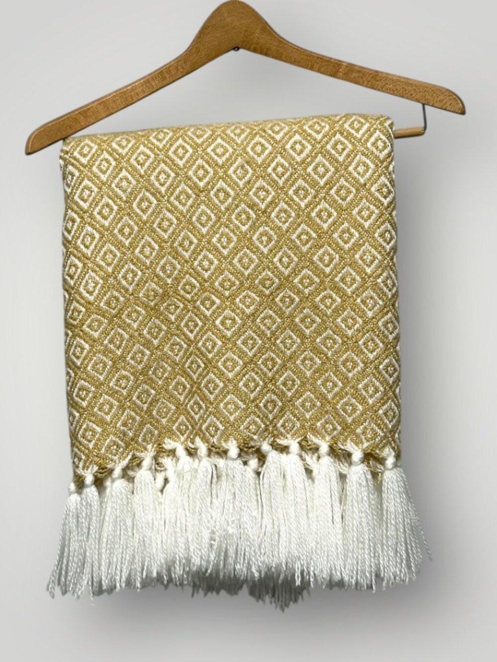 Threshold Throw Blanket Fringe Sparkly Diamond Geometric Shape Yellow and White